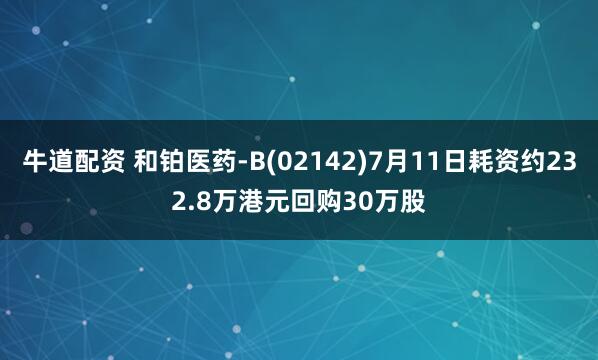 牛道配资 和铂医药-B(02142)7月11日耗资约232.8万港元回购30万股